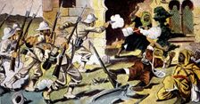 Morocco's War (1909-1913), assault to the Kabyle of Frajana, drawing of the time