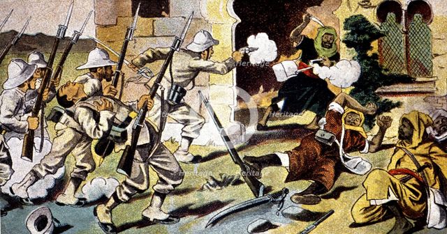 Morocco's War (1909-1913), assault to the Kabyle of Frajana, drawing of the time.