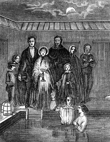 Mormon baptism by total immersion, Salt Lake City, Utah, 1853