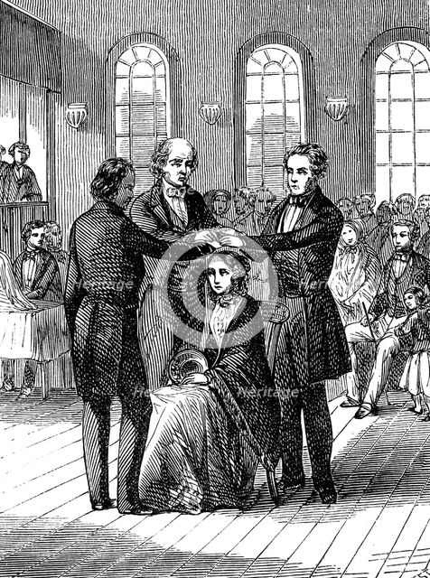 Mormon confirmation ceremony, Salt Lake City, Utah, 1853. Artist: Unknown