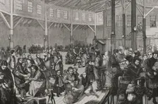 Mormon emigrants at Castle Garden, New York, USA, 1878. Creator: Andrés Ovejero