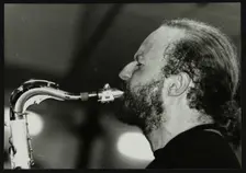 Mornington Lockett playing tenor saxophone at The Fairway, Welwyn Garden City, Hertfordshire, 1992. Creator: Denis Williams