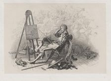 Morning after the Masked Ball: Emil Theodor Richter at His Easel, 1840. Creator: Eugen Napoleon Neureuther