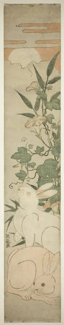 Morning-Glories, Rabbits, and Moon, c. 1780. Creator: Isoda Koryusai