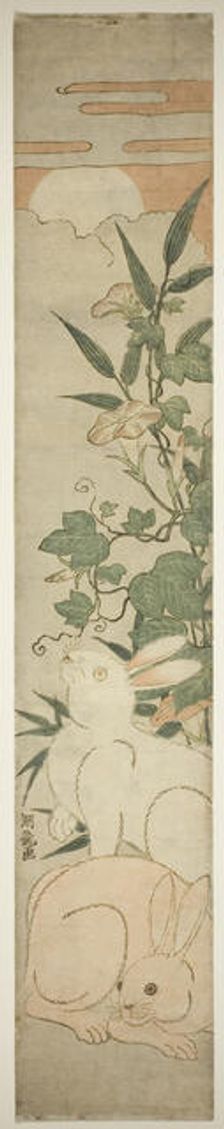 Morning-Glories, Rabbits, and Moon, c. 1780. Creator: Isoda Koryusai