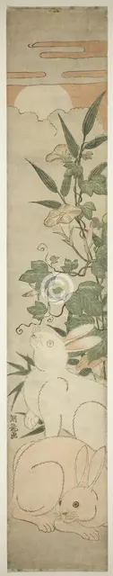 Morning-Glories, Rabbits, and Moon, c. 1780. Creator: Isoda Koryusai.