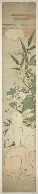 Morning-Glories, Rabbits, and Moon, c. 1780. Creator: Isoda Koryusai.