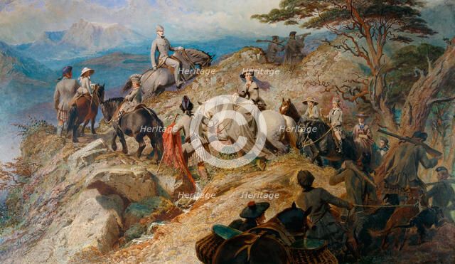 Morning in the Highlands. The royal family ascending Lochnagar, 1853. Artist: Haag, Carl (1820-1915)