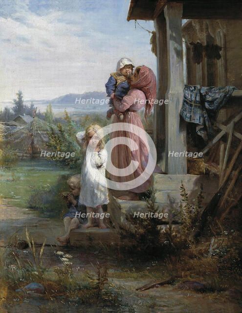 Morning in a village, 1880s. Artist: Koshelev, Nikolai Andreyevich (1840-1918)