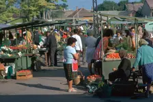 Morning market in a town in Hungary. Artist: CM Dixon