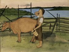 Morning Milking, 1895. Creator: Hugo Simberg