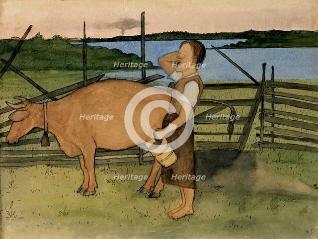Morning Milking, 1895. Creator: Hugo Simberg.