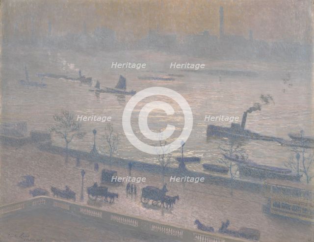 Morning Reflection on the Thames in London, 1918. Creator: Emile Claus.