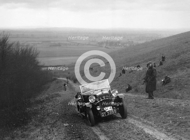 Morris Minor 2-seater competing in a trial, Crowell Hill, Chinnor, Oxfordshire, 1930s. Artist: Bill Brunell.