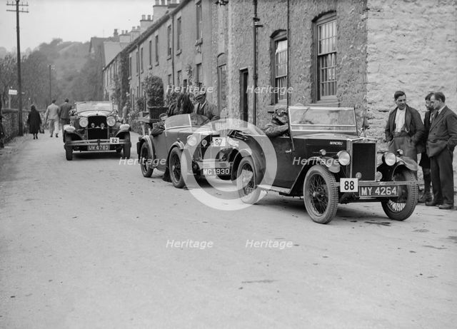 Morris Minor of FR Webb and MG M type of WP Uglow, MCC Sporting Trial, Litton, Derbyshire, 1930. Artist: Bill Brunell.