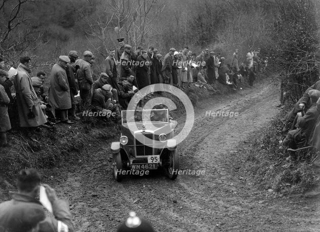 Morris Minor open 2-seater of HH Porter-Hargreaves competing in the MCC Lands End Trial, 1935. Artist: Bill Brunell.