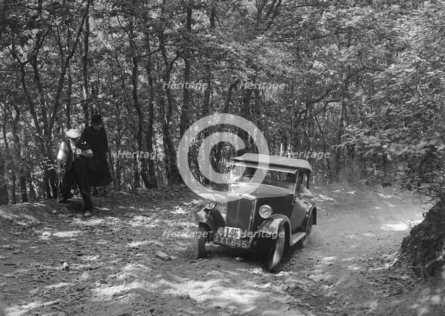 Morris Minor competing in the B&HMC Brighton-Beer Trial, Fingle Bridge Hill, Devon, 1934. Artist: Bill Brunell.