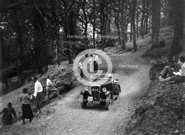 Morris Minor taking part in the B&HMC Brighton-Beer Trial, Fingle Bridge Hill, Devon, 1934. Artist: Bill Brunell.