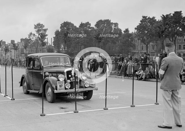 Morris saloon of RK Wellsteed competing in the South Wales Auto Club Welsh Rally, 1937 Artist: Bill Brunell.