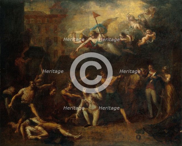 Mort de M. de Pelleport qui s'interposait pour sauver M. de Losme, officier de la..., c1784-1794. Creator: Charles Thevenin.
