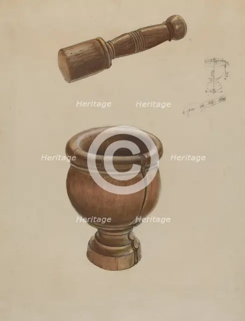 Mortar and Pestle, c. 1936. Creator: Ludmilla Calderon.