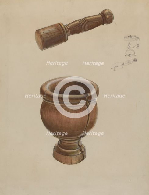 Mortar and Pestle, c. 1936. Creator: Ludmilla Calderon.
