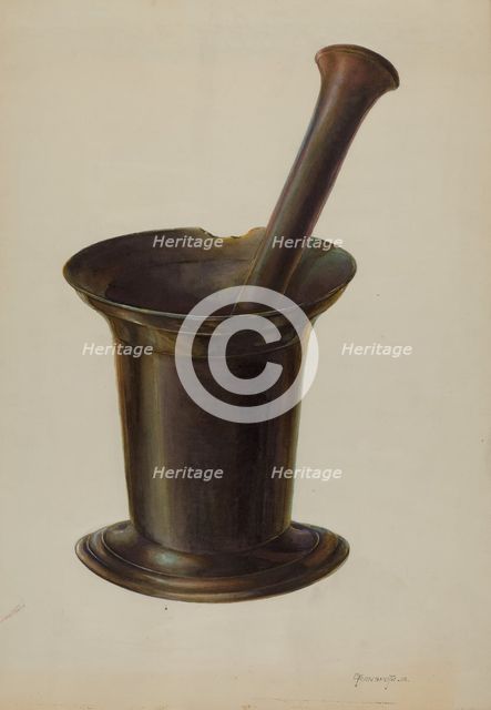 Mortar and Pestle, c. 1937. Creator: Gerald Transpota.