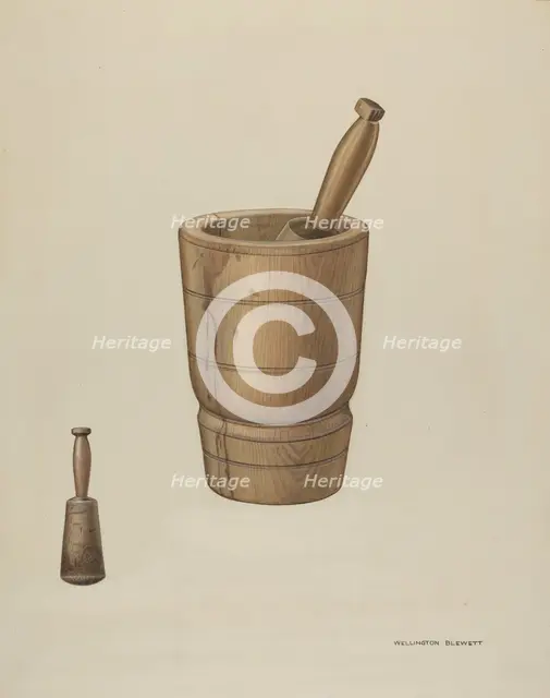 Mortar and Pestle, c. 1937. Creator: Wellington Blewett.