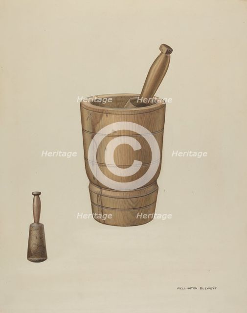 Mortar and Pestle, c. 1937. Creator: Wellington Blewett.