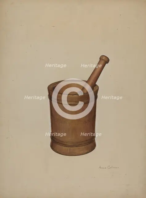 Mortar and Pestle, c. 1938. Creator: Anne Colman.