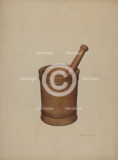 Mortar and Pestle, c. 1938. Creator: Anne Colman.