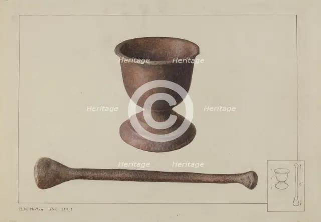 Mortar and Pestle, c. 1938. Creator: Ralph Morton.