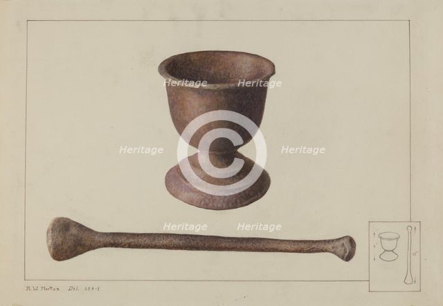Mortar and Pestle, c. 1938. Creator: Ralph Morton.