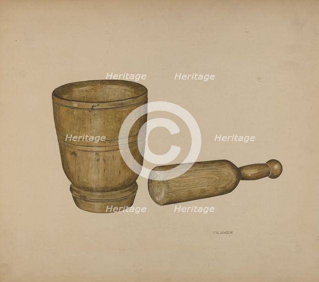 Mortar and Pestle, c. 1940. Creator: Clarence W Dawson.