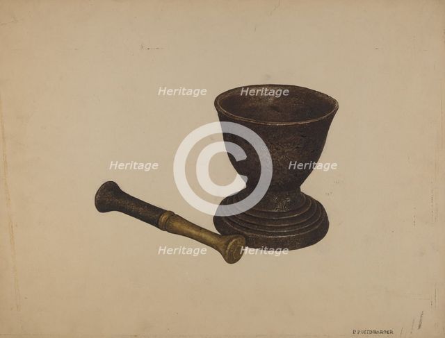 Mortar and Pestle, c. 1940. Creator: Paul Poffinbarger.