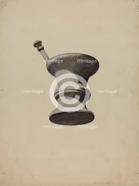 Mortar and Pestle Sign, c. 1939. Creator: Sydney Roberts.