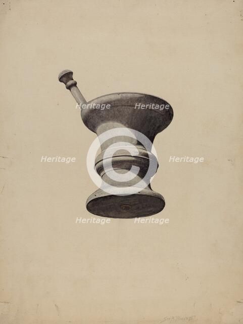 Mortar and Pestle Sign, c. 1939. Creator: Sydney Roberts.