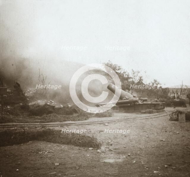 Mortar in action, Somme, northern France, c1914-c1918. Artist: Unknown.
