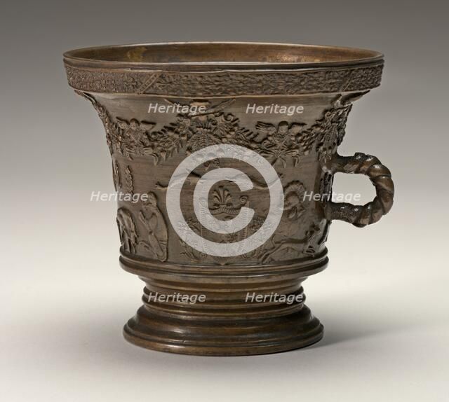 Mortar with Animals, Festoons, Shields of Arms, and Rope-shaped Handle, early 16th century. Creator: Unknown.