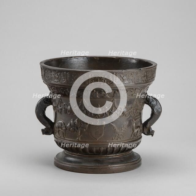 Mortar with Shields, Festoons, and Animals, 16th century. Creator: Unknown.