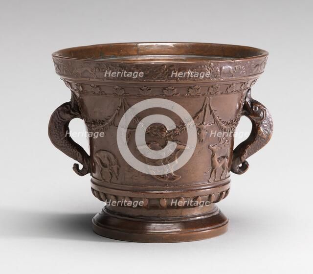 Mortar with Shields of Badoer Arms, 16th century. Creator: Unknown.