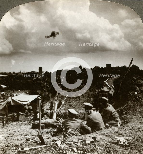 Mortars in the trenches, World War I, 1914-1918.Artist: Realistic Travels Publishers