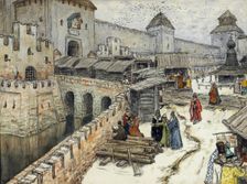 Moscow in the 17th Century. Bookshops on the Christ the Saviour Bridge, 1902. Artist: Vasnetsov, Appolinari Mikhaylovich (1856-1933)