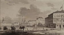 Moscow Kremlin before the construction of the Grand Kremlin Palace, 1817. Artist: Vorobyev, Maxim Nikiphorovich (1787-1855)
