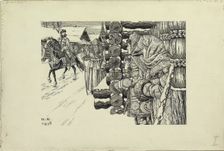 Moscow Street in the 16th century, 1938. Artist: Bilibin, Ivan Yakovlevich (1876-1942)