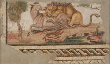 Mosaic of a Lion Attacking an Onager, A.D. 150-200. Creator: Unknown