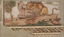 Mosaic of a Lion Attacking an Onager, A.D. 150-200. Creator: Unknown