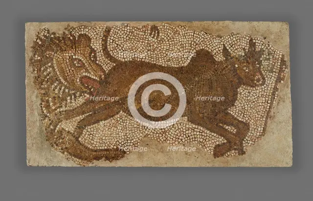 Mosaic of a Lion Chasing a Bull, 5th-6th century. Creator: Unknown.