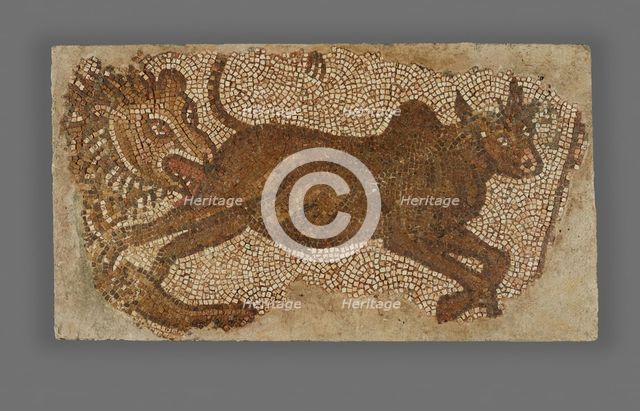 Mosaic of a Lion Chasing a Bull, 5th-6th century. Creator: Unknown.