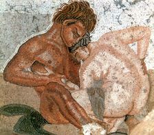 Mosaic of a satyr and nymph, House of Faun, Pompeii, Italy. Creator: Unknown